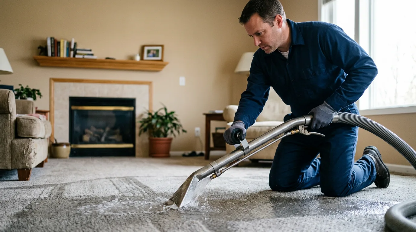 Water damage restoration technician working near Perkins, MO